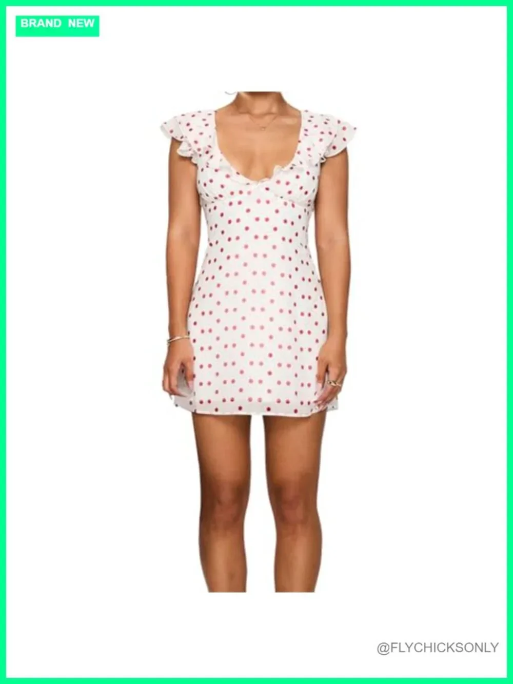 Polka Dot Mini Dress Sleeveless V Neck Ruffle Tie Back Summer